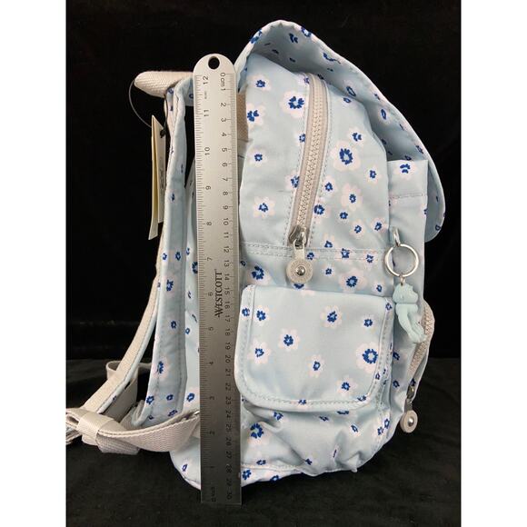 Kipling Blue floral Backpack school book bag Blue/White/Gray New - Picture 7 of 10